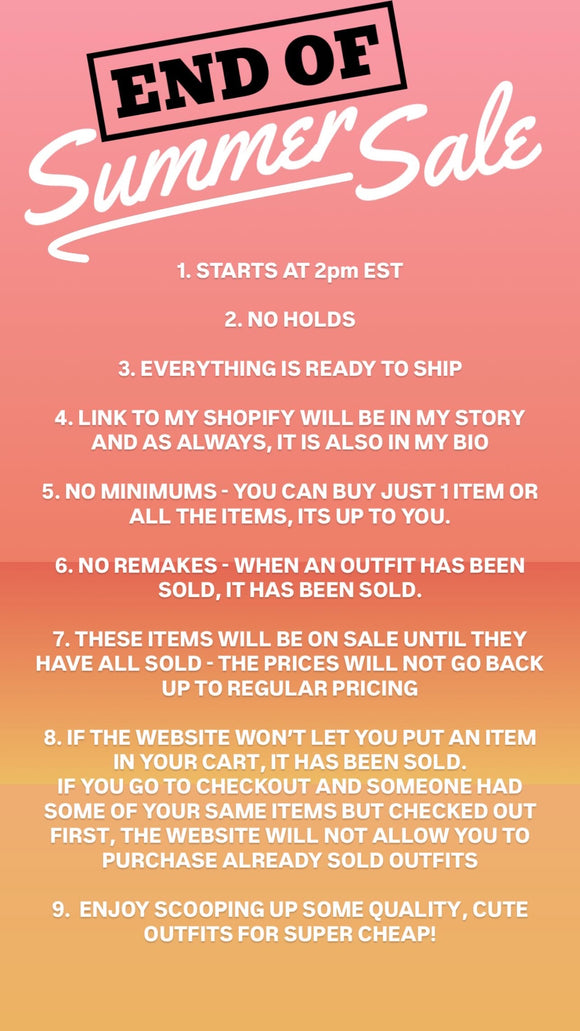 END OF SUMMER SALE!