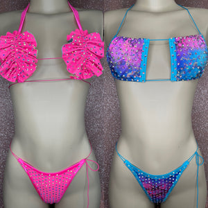 ‼️BULK/WHOLESALE‼️ HALF & HALF - 5 CRYSTAL Ruffle-kinis/5 CRYSTAL CUBE-kinis