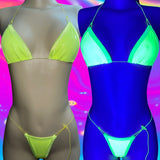 BLACKLIGHT/ UV GLOW Micro Bikinis - Neon Yellow Trim