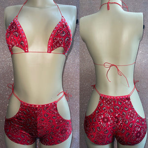 BELLA Short Sets Exotic Dancewear Outfit & Rave Outfit - PAISLEY BANDANA