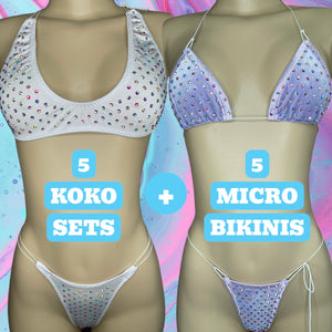 ‼️BULK/WHOLESALE‼️ HALF AND HALF - 5 CRYSTAL Micro Bikinis + 5 CRYSTAL Koko